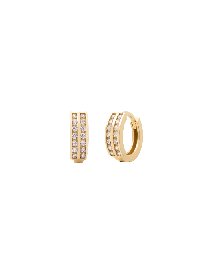 Par Arracada Doble Con Zirconias 11.5 mm Oro 10k