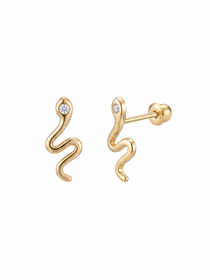 Broquel Serpiente Con Zirconia Oro 10k