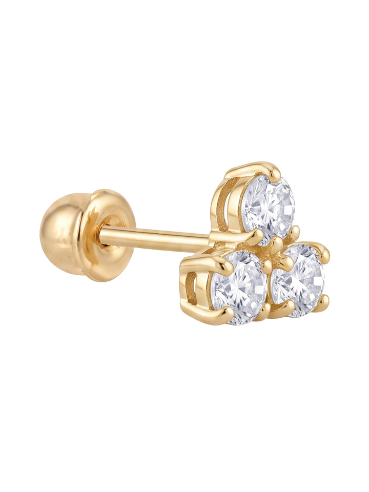 Broquel Triple Mini Zirconia Oro 10k