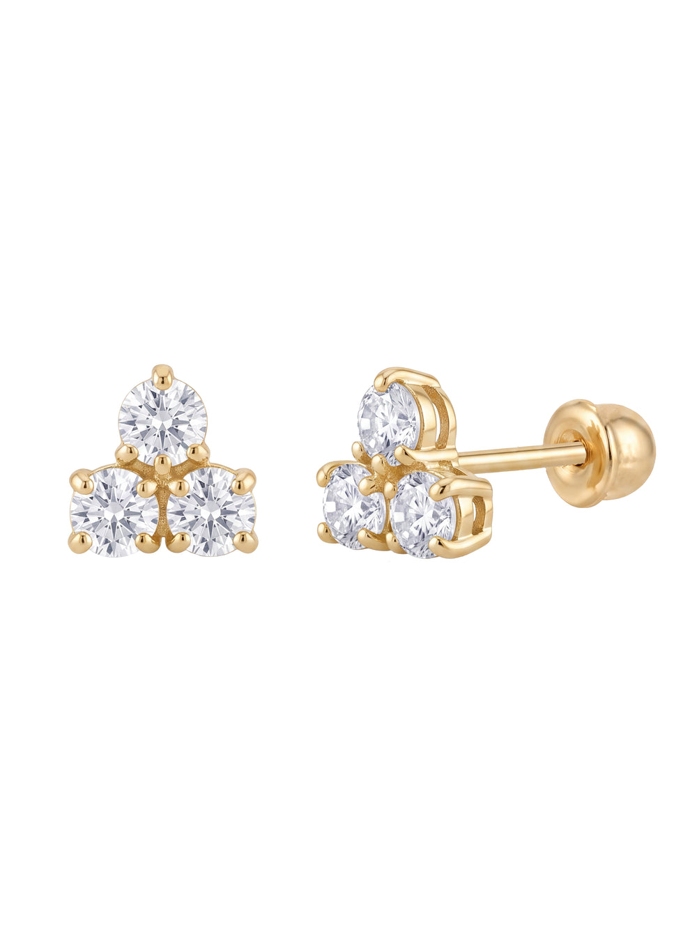 Broquel Triple Mini Zirconia Oro 10k