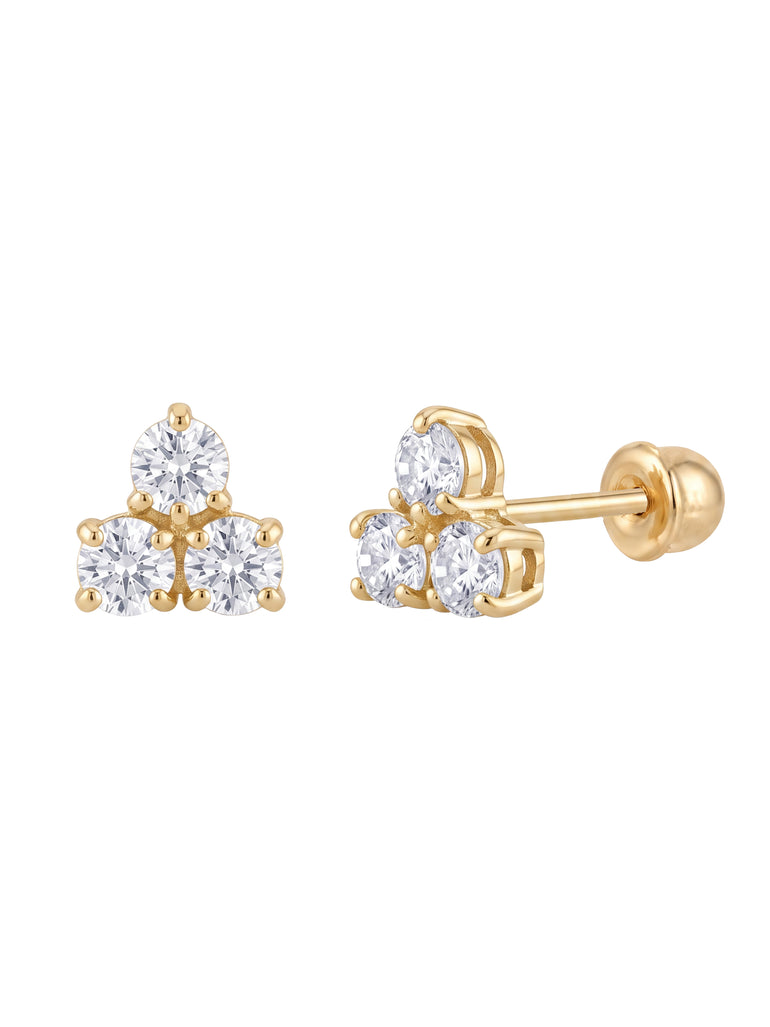 Broquel Triple Mini Zirconia Oro 10k