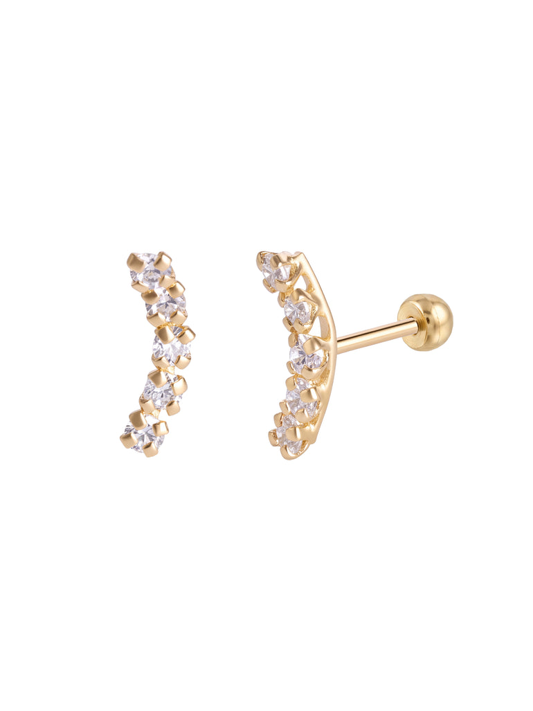 Broquel Linea Curveada Zirconias Oro 10k