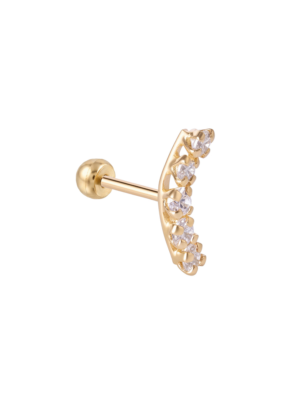 Broquel Linea Curveada Zirconias Oro 10k