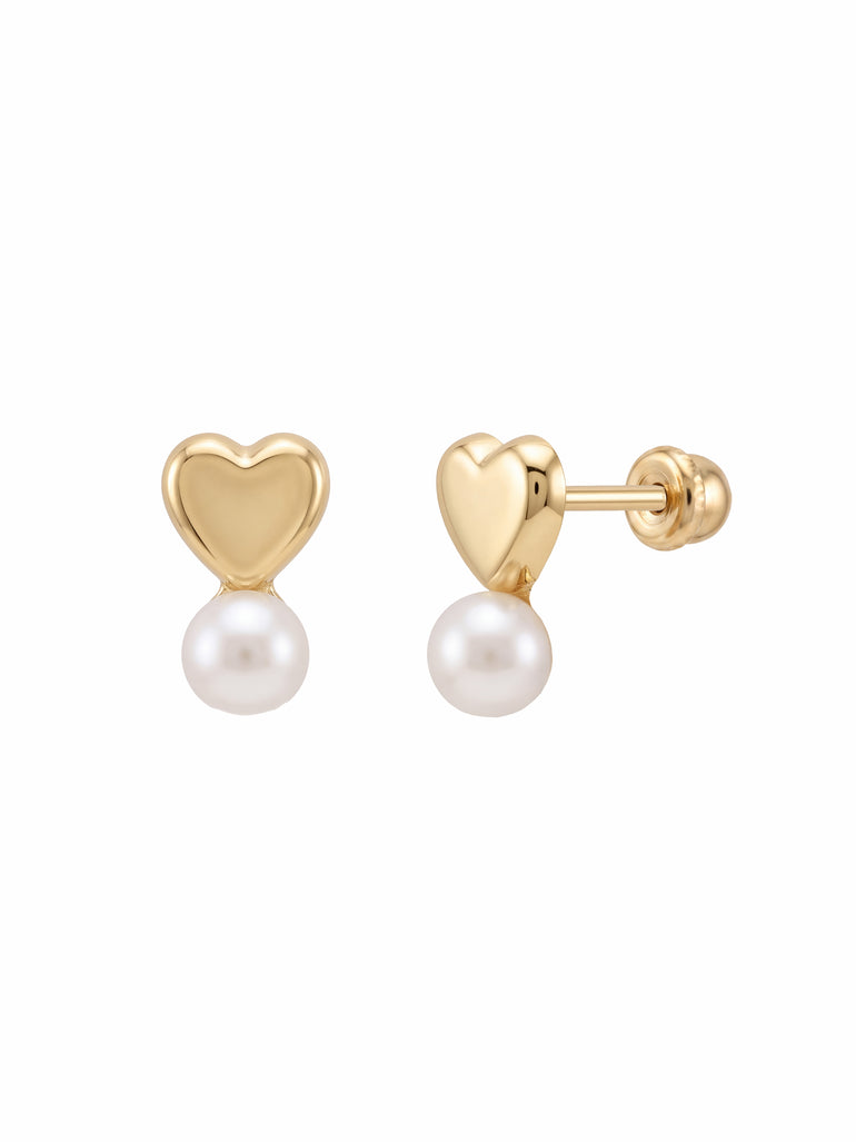 Broquel Mini Corazon Con Perla Oro 10k