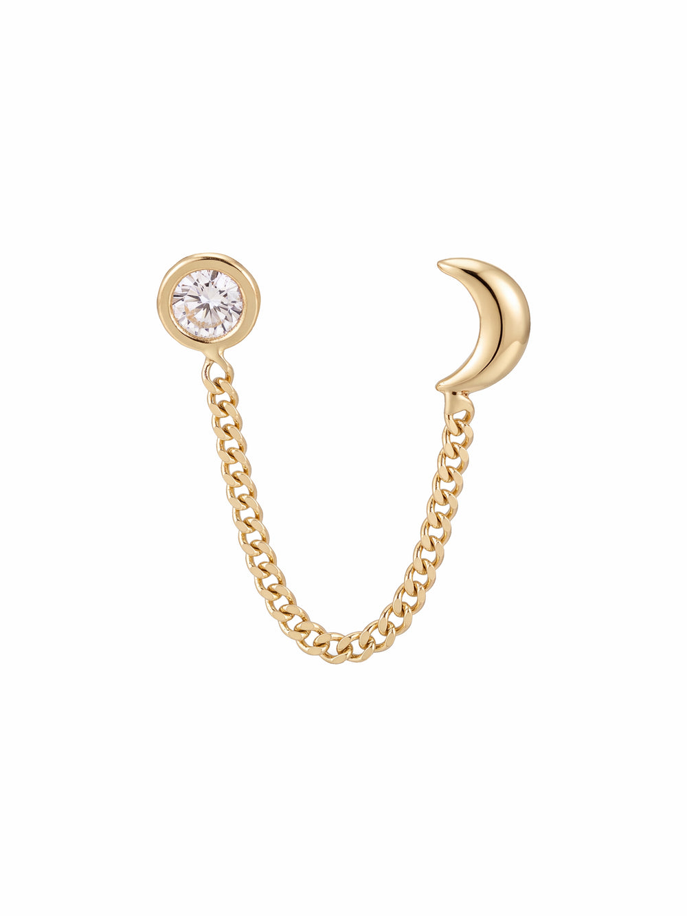 Broquel Luna y Zirconia Con Cadena Oro 10k