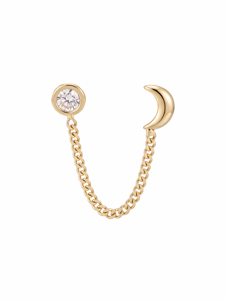 Broquel Luna y Zirconia Con Cadena Oro 10k
