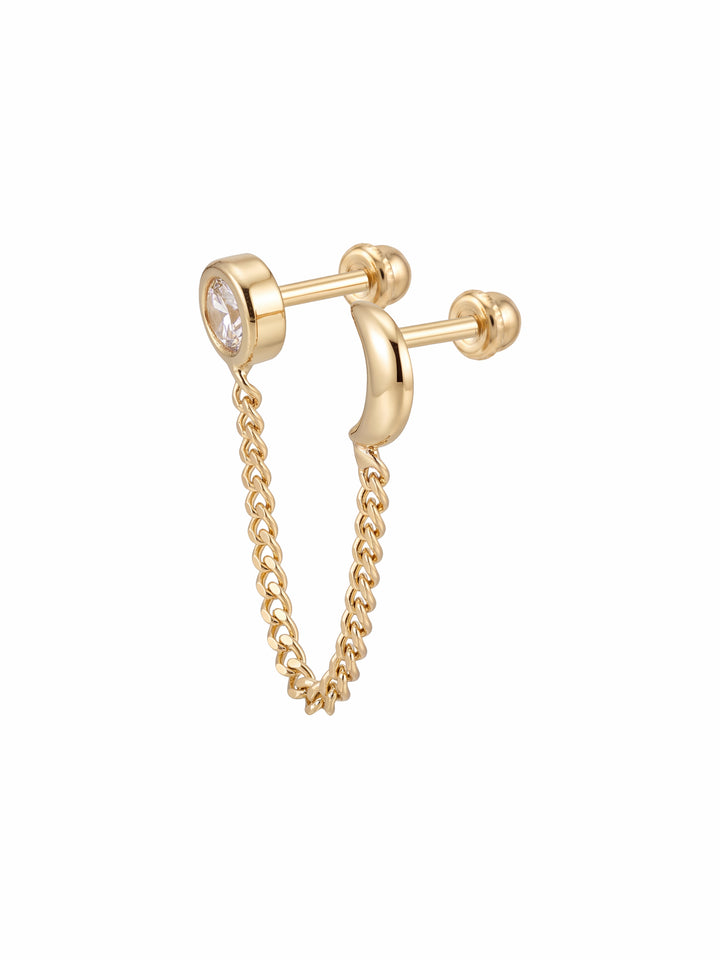 Broquel Luna y Zirconia Con Cadena Oro 10k