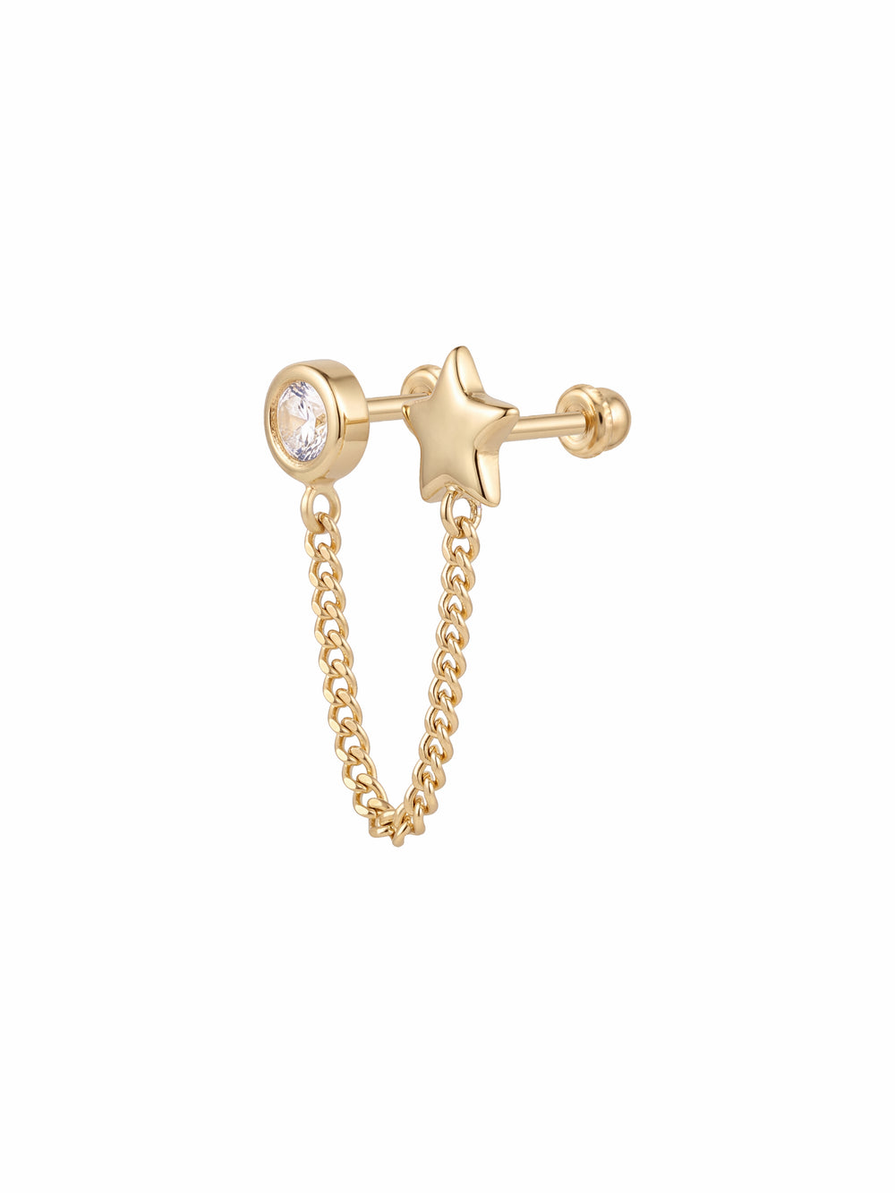 Broquel Estrella y Zirconia Con Cadena Oro 10k