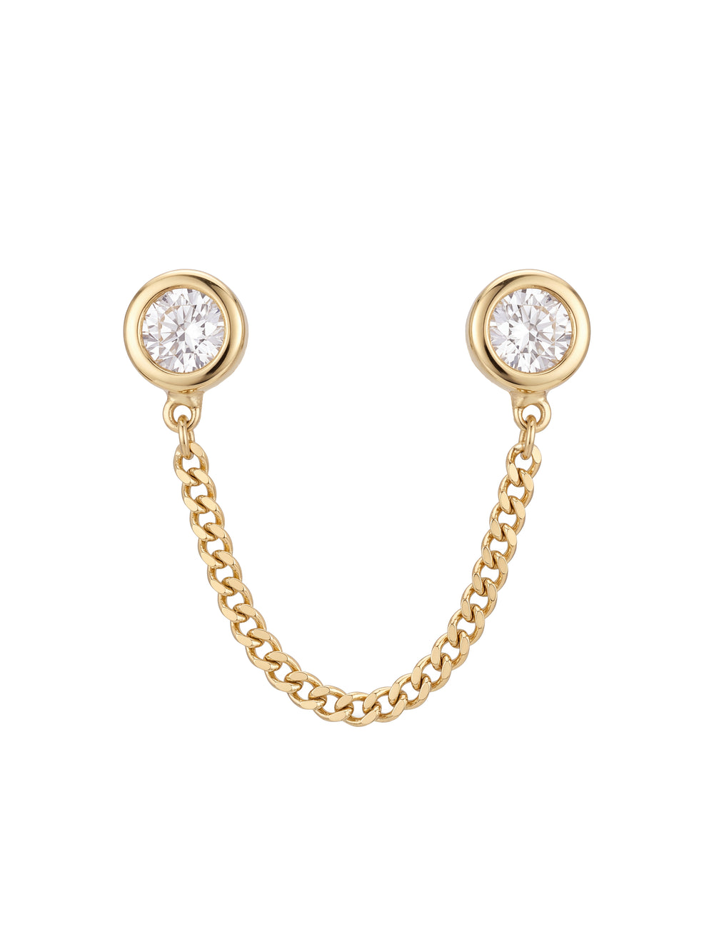 Broquel Doble Zirconia Bisel Con Cadena Oro 10k