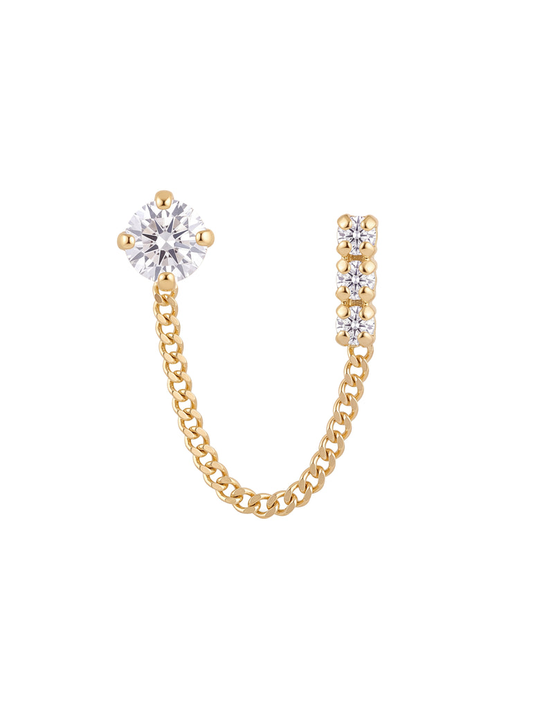 Broquel Linea Y Zirconia Con Cadena Oro 10k