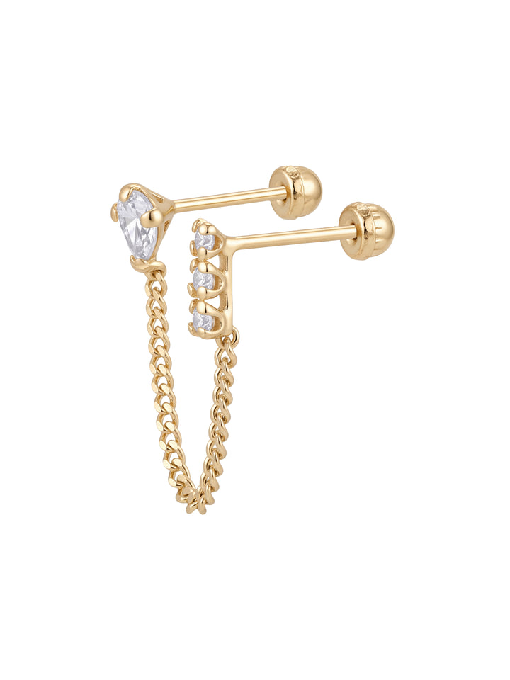Broquel Linea Y Zirconia Con Cadena Oro 10k
