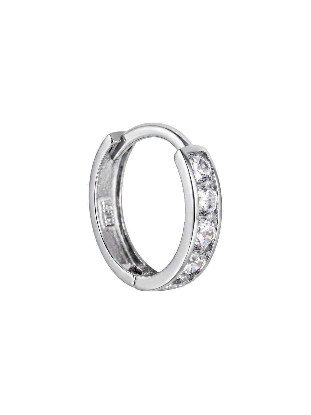 Mini Arracada Con Zirconias 9.5 mm Oro Blanco 10k