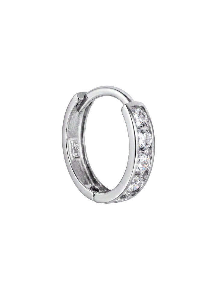 Mini Arracada Con Zirconias 9.5 mm Oro Blanco 10k