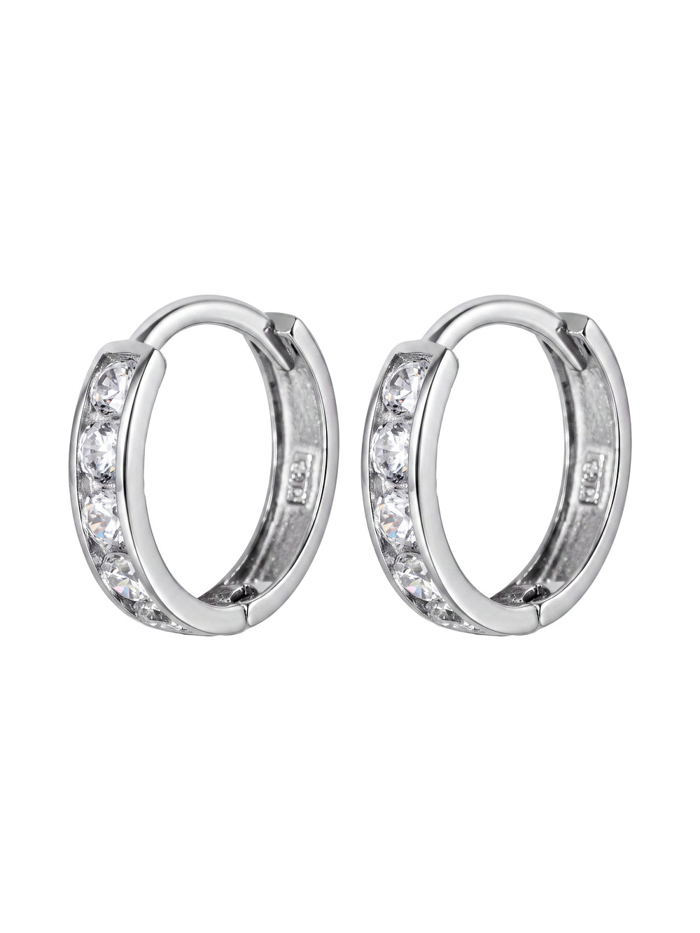 Mini Arracada Con Zirconias 9.5 mm Oro Blanco 10k
