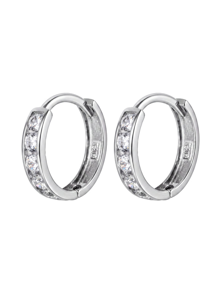 Mini Arracada Con Zirconias 9.5 mm Oro Blanco 10k