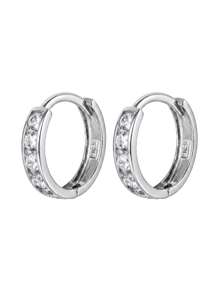 Mini Arracada Con Zirconias 9.5 mm Oro Blanco 10k