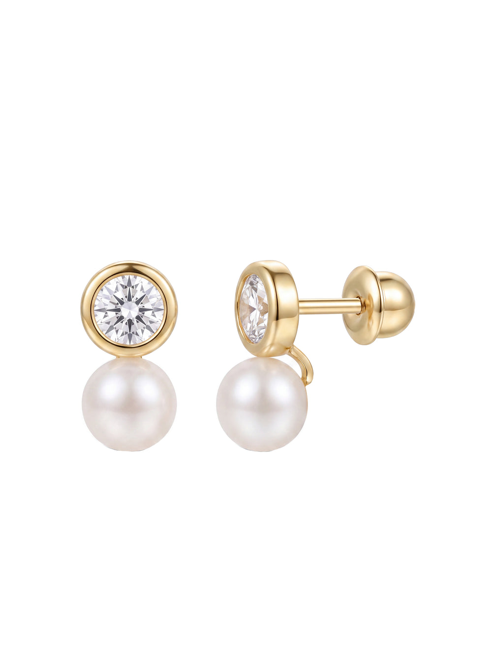Broquel Zirconia Bisel Con Perla Oro 10k