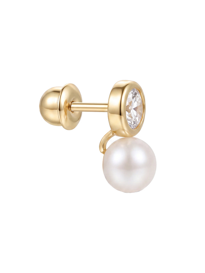 Broquel Zirconia Bisel Con Perla Oro 10k