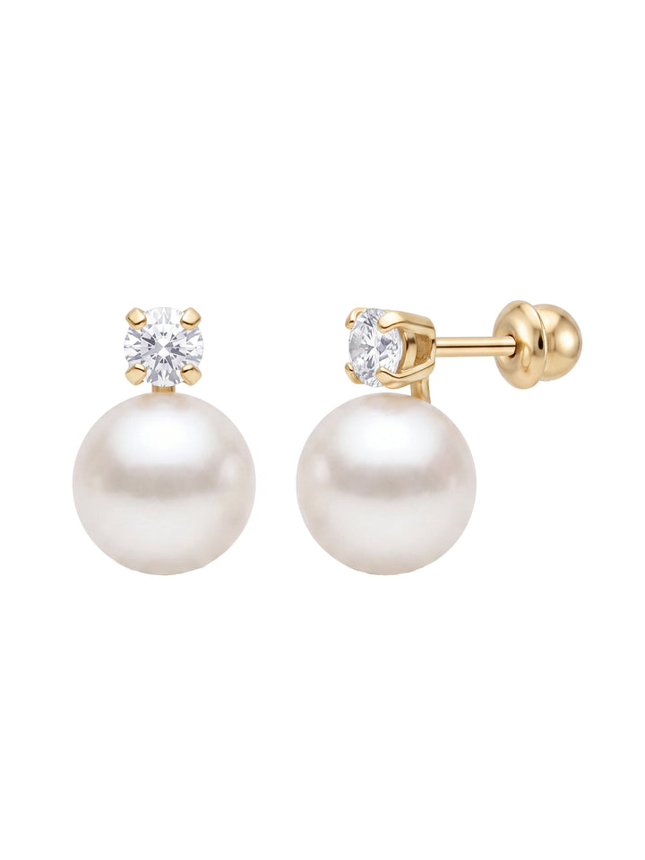 Broquel Zirconia Con Perla Oro 10k