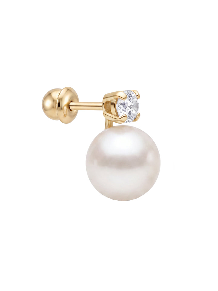 Broquel Zirconia Con Perla Oro 10k