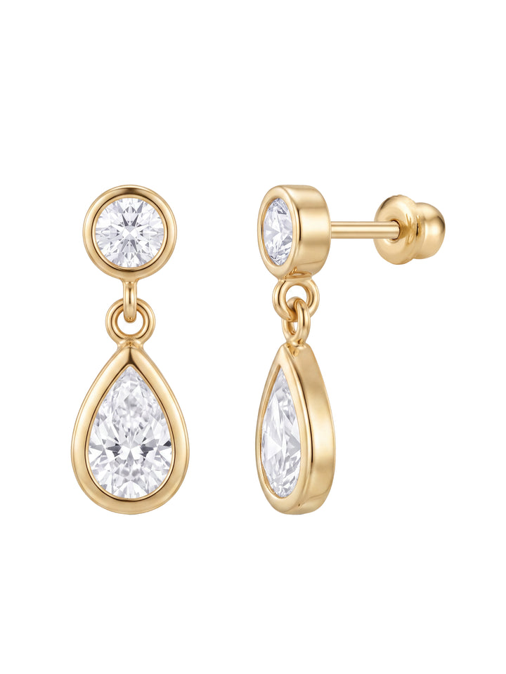 Broquel Zirconia Con Gota Colgante Oro 10k