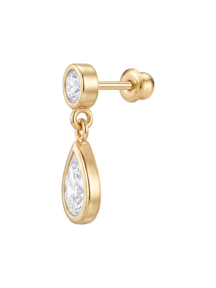 Broquel Zirconia Con Gota Colgante Oro 10k