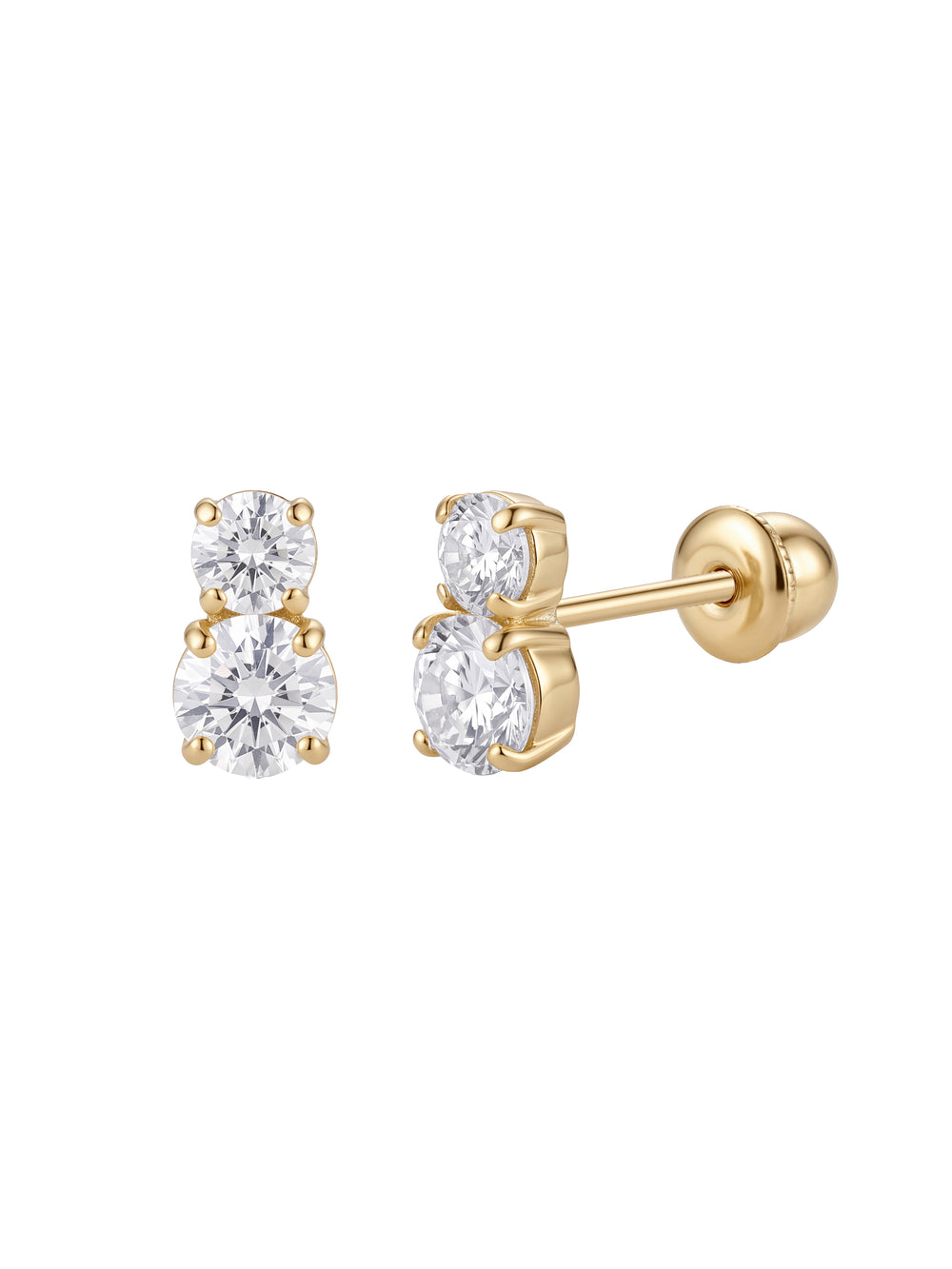 Broquel Doble Zirconia Redonda Oro 10k