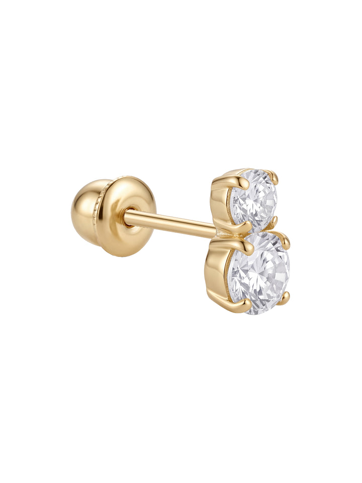 Broquel Doble Zirconia Redonda Oro 10k