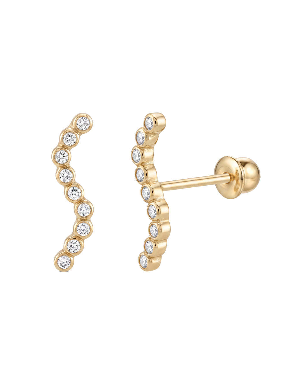 Broquel Curva Delgada Con Zirconias Oro 10k