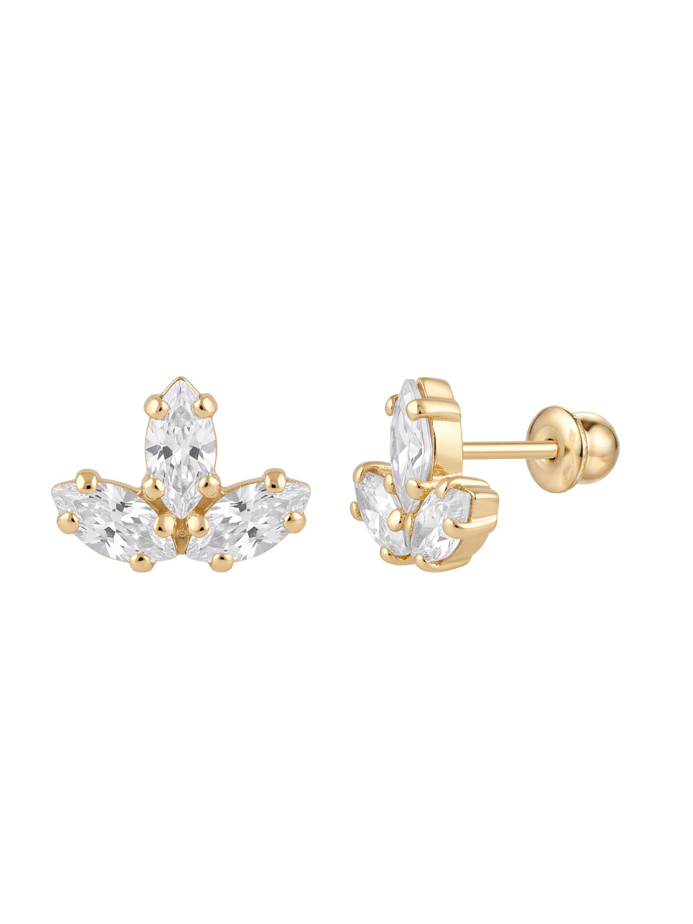 Broquel Tres Zirconias Marquesas Oro 10k