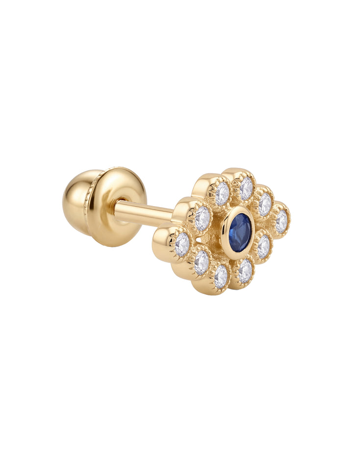 Broquel Ojo Azul Con Zirconia Oro 10k