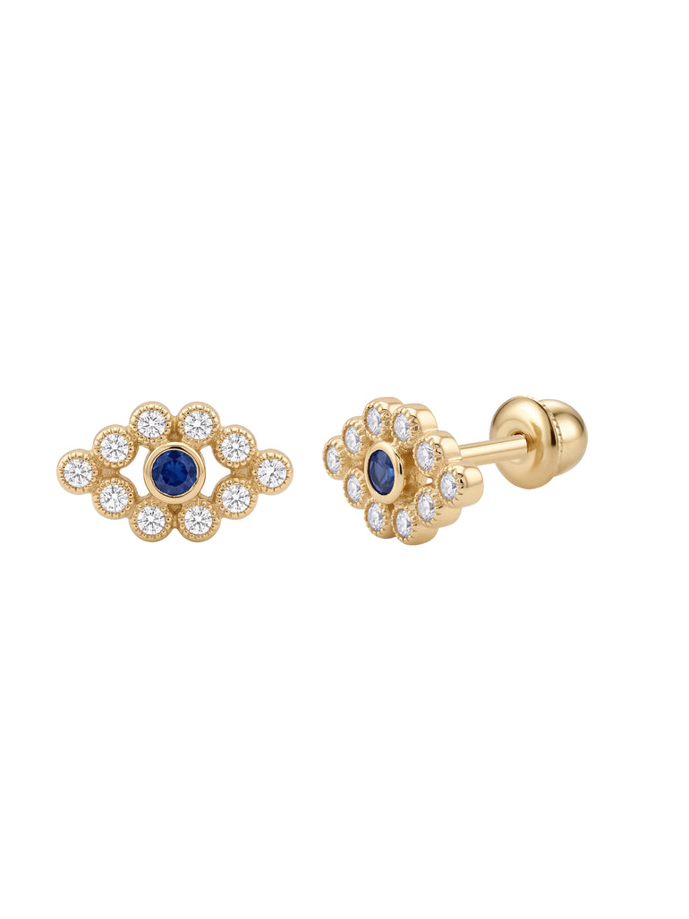 Broquel Ojo Azul Con Zirconia Oro 10k