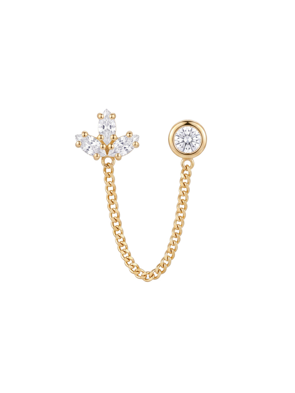 Broquel Tres Zirconias Marquesas Con Cadena Oro 10k