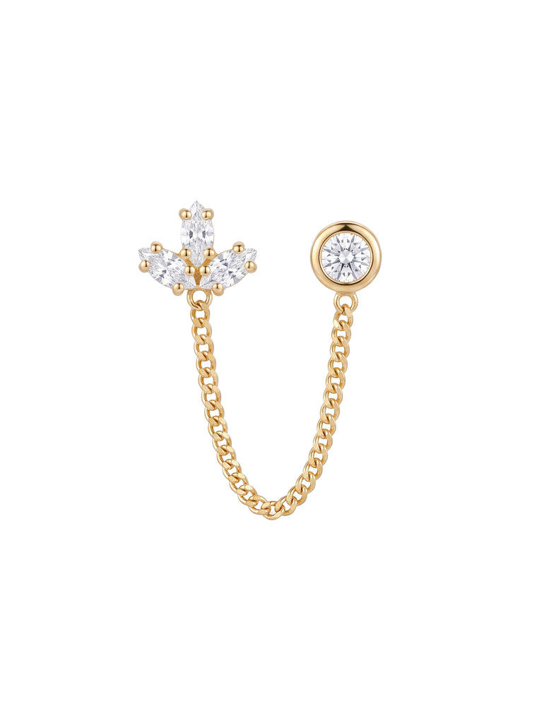 Broquel Tres Zirconias Marquesas Con Cadena Oro 10k