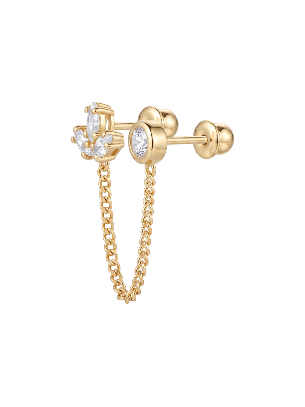 Broquel Tres Zirconias Marquesas Con Cadena Oro 10k