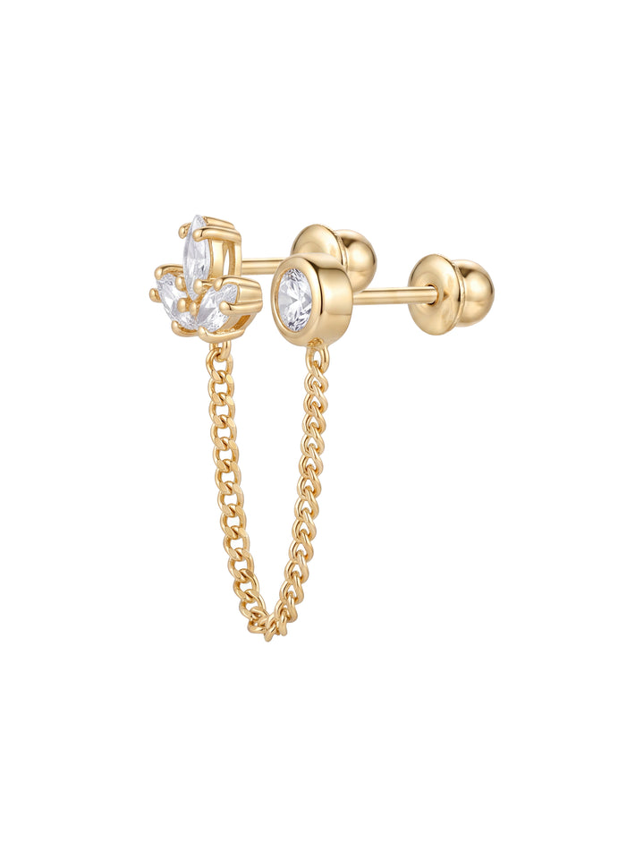 Broquel Tres Zirconias Marquesas Con Cadena Oro 10k