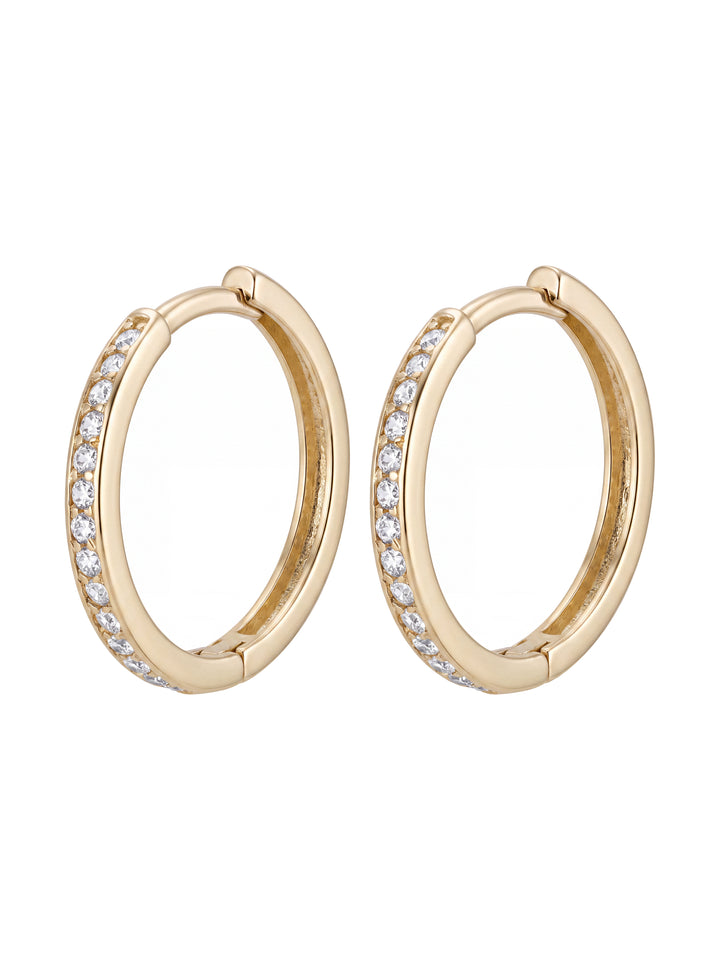 Par Arracada Delgada Con Zirconias 17 mm Oro 10k