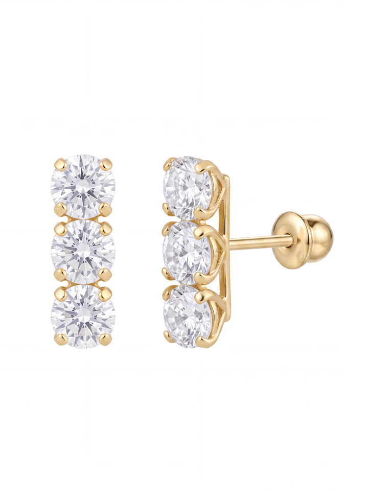 Broquel Linea Tres Zirconias Oro 14k