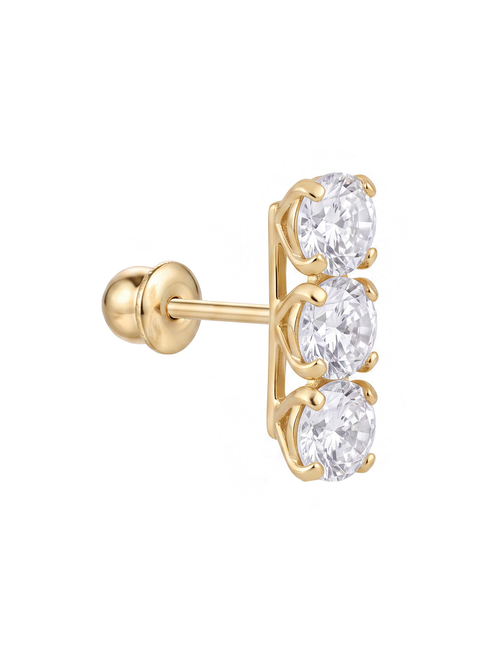 Broquel Linea Tres Zirconias Oro 14k