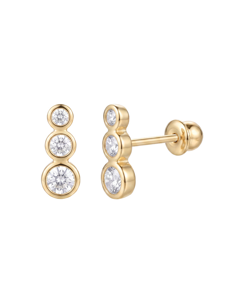 Broquel Linea Tres Zirconias Con Bisel Oro 14k