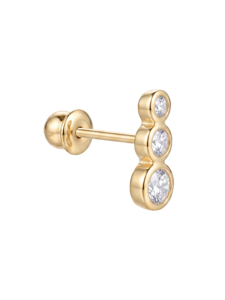 Broquel Linea Tres Zirconias Con Bisel Oro 14k