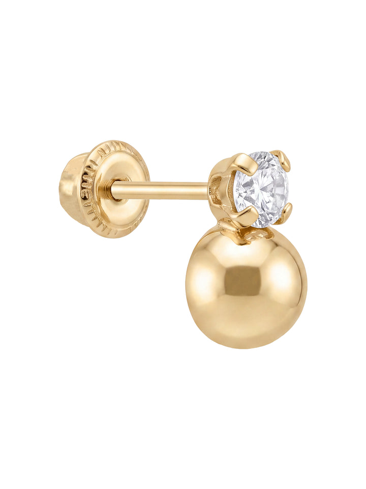 Broquel Zirconia Con Bolita Oro 14k