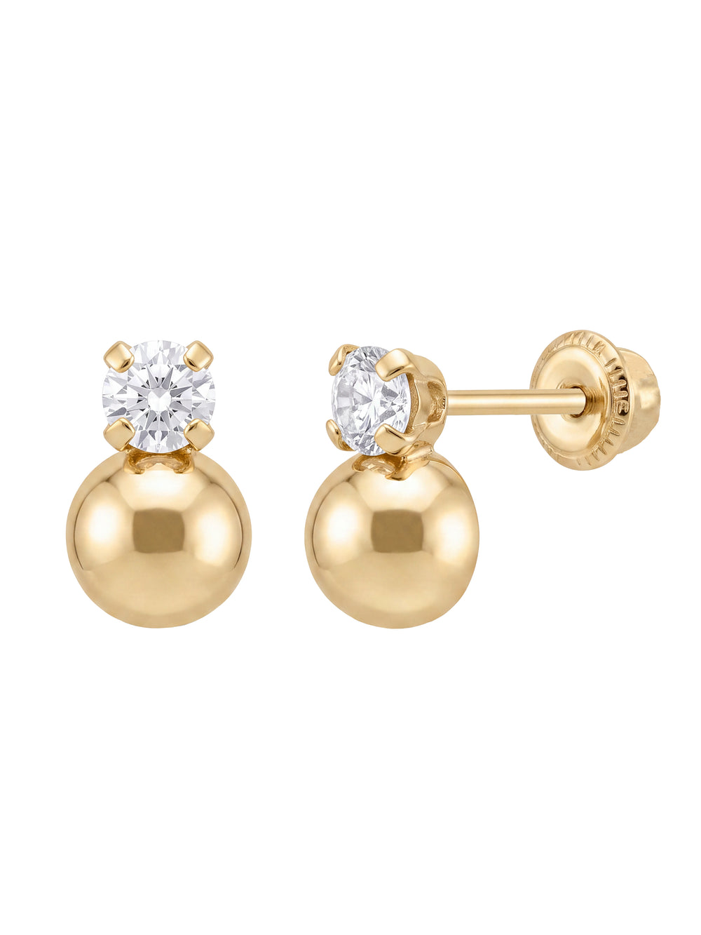 Broquel Zirconia Con Bolita Oro 14k