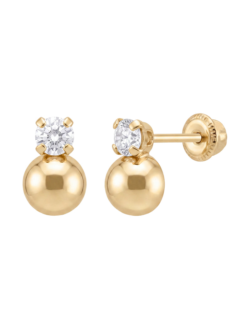 Broquel Zirconia Con Bolita Oro 14k