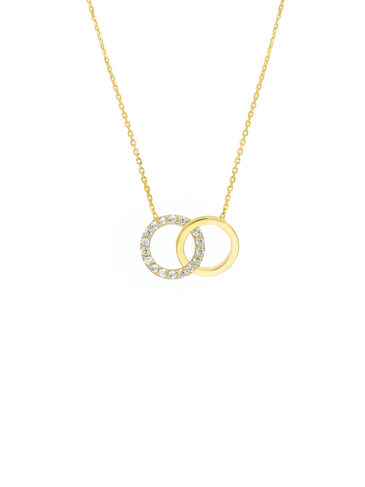 Collar Doble Circulo Diamantes Oro 14k