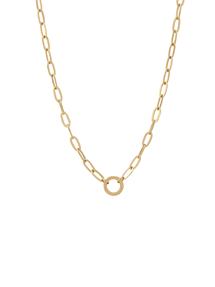 Collar Eslabon Tipo Clip Con Circulo Oro 14k