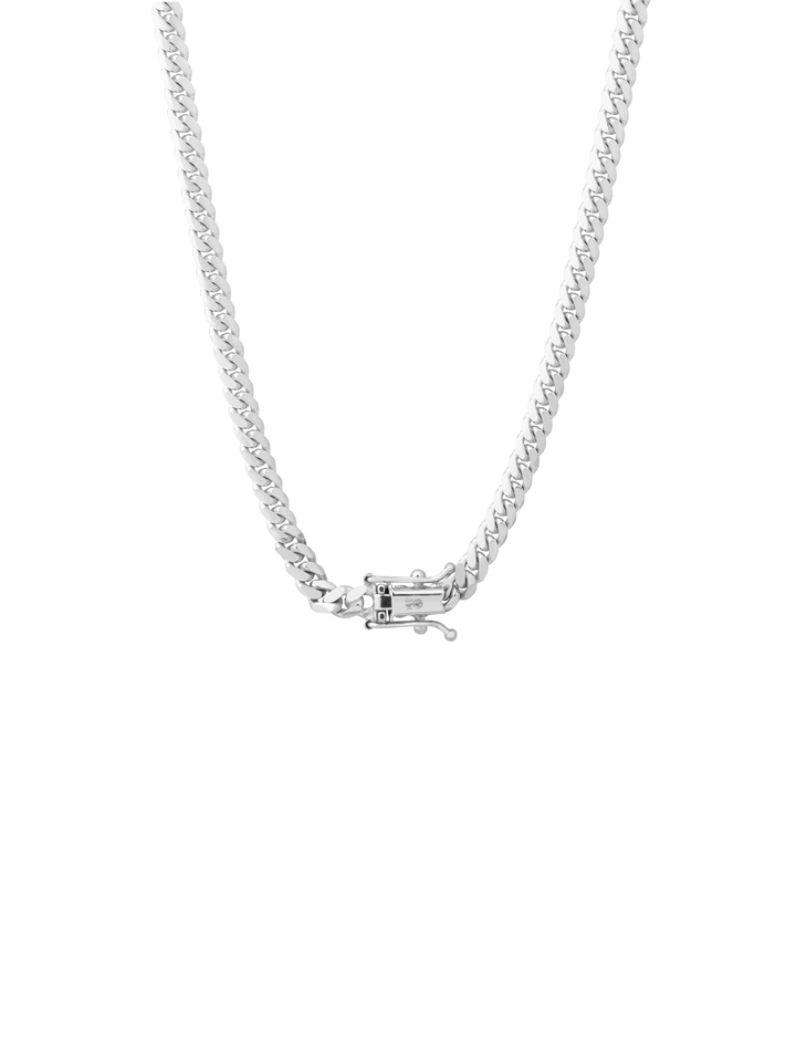 Cadena Eslabon Cubano 4 mm Oro Blanco 14k