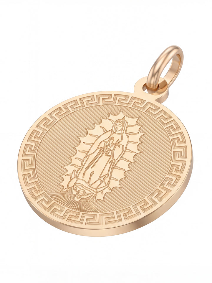 Dije Redondo Virgen Completa Planchada Oro 14k