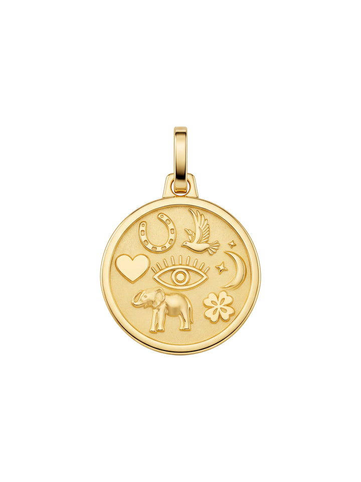 Dije Medalla Con Figuras Oro 14k