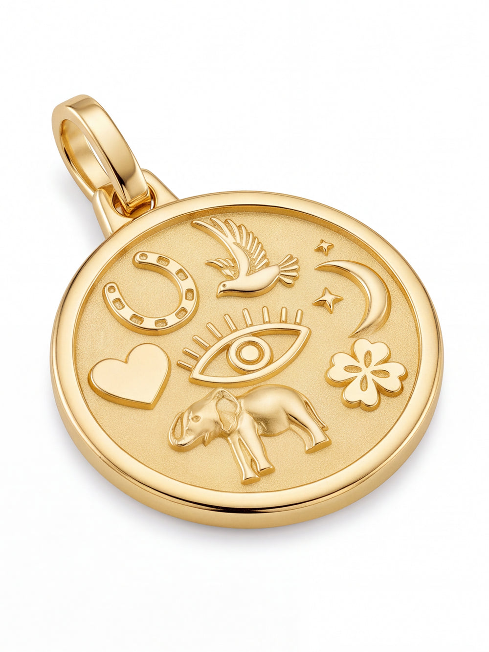 Dije Medalla Con Figuras Oro 14k